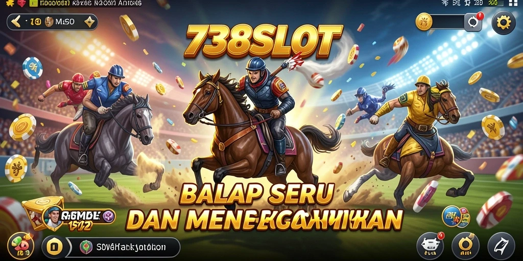 Screenshot gameplay 738SLOT dengan mobil balap yang melaju kencang.