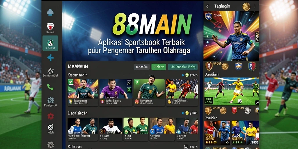 Tampilan antarmuka aplikasi 88MAIN dengan fitur taruhan olahraga.