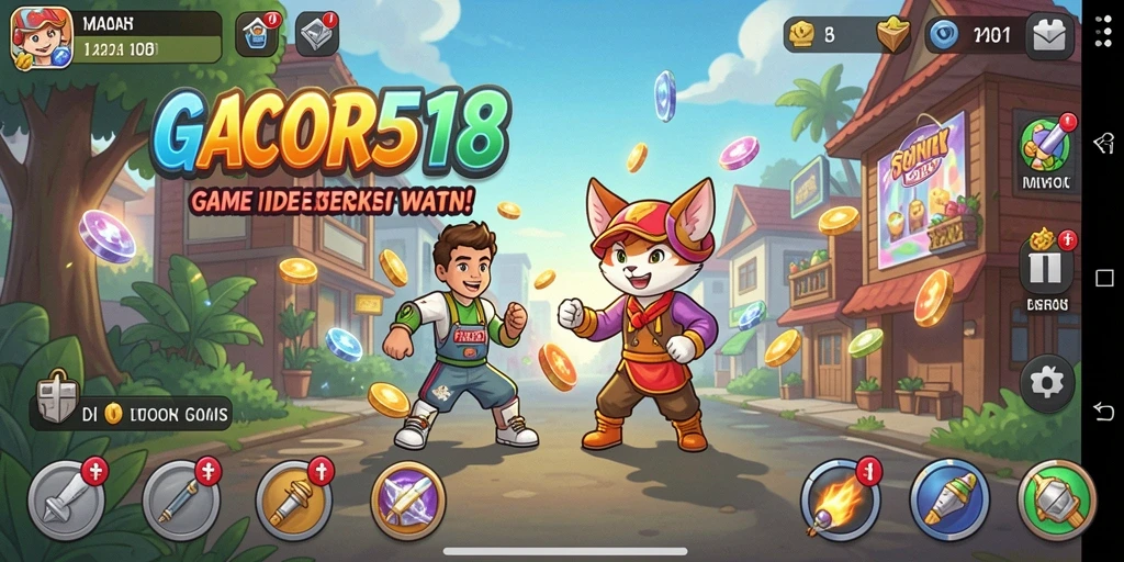Tampilan gameplay GACOR518 dengan berbagai karakter dan lingkungan menarik.