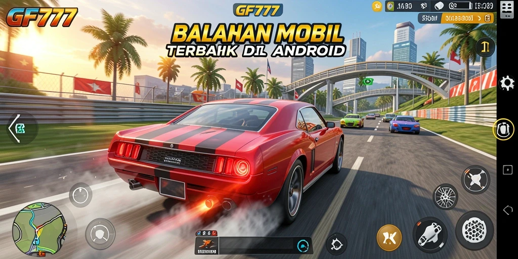 Screenshot utama GF777 menampilkan aksi balapan yang mendebarkan.
