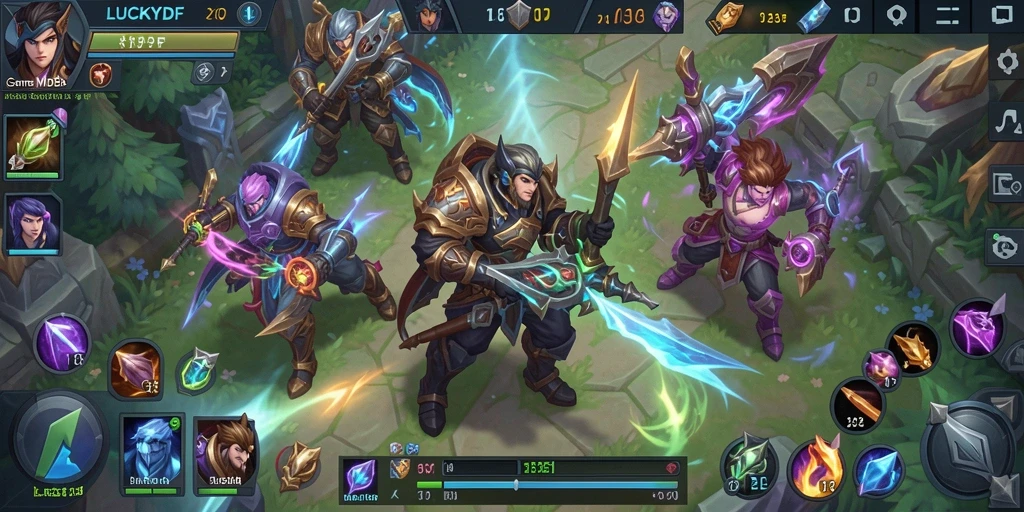 Screenshot LUCKYDF menampilkan aksi pertempuran epik di arena MOBA.