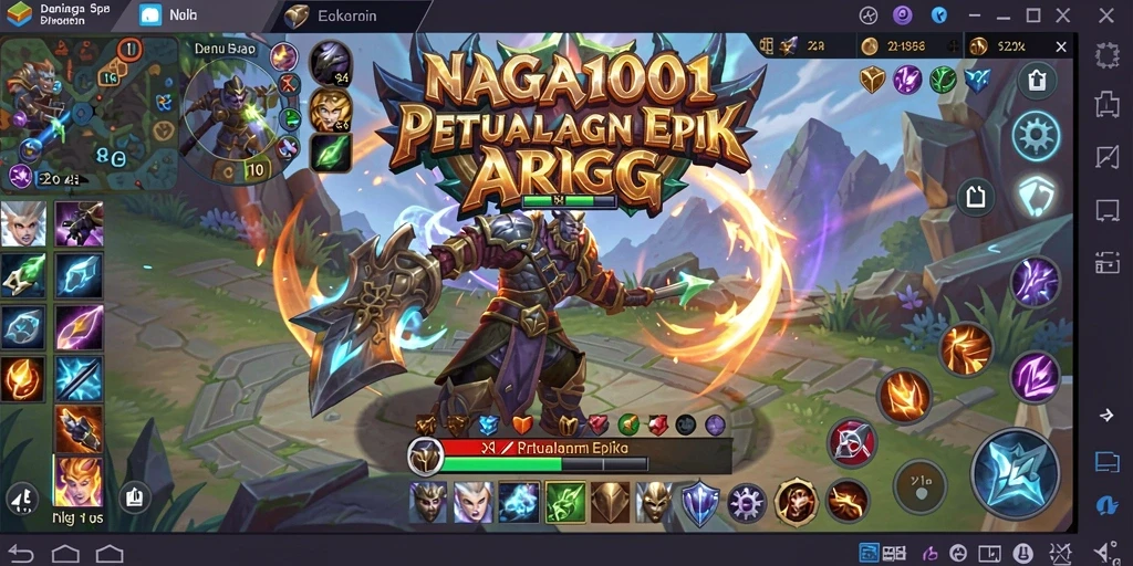 Screenshot gameplay NAGA1001 menampilkan aksi epik karakter bertarung.