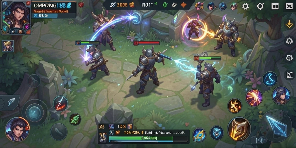 Tampilan gameplay OMPONG188 dengan pertempuran tim yang menegangkan.