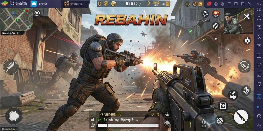 Tangkapan layar utama <strong>REBAHIN</strong> yang menampilkan momen seru dalam pertempuran FPS.