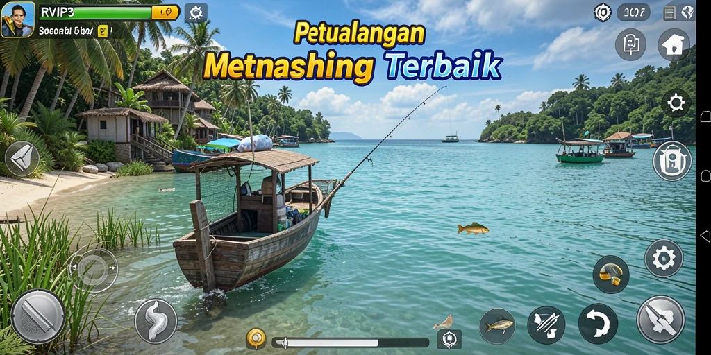 Tampilan gameplay RVIP3 yang menampilkan suasana memancing yang seru.