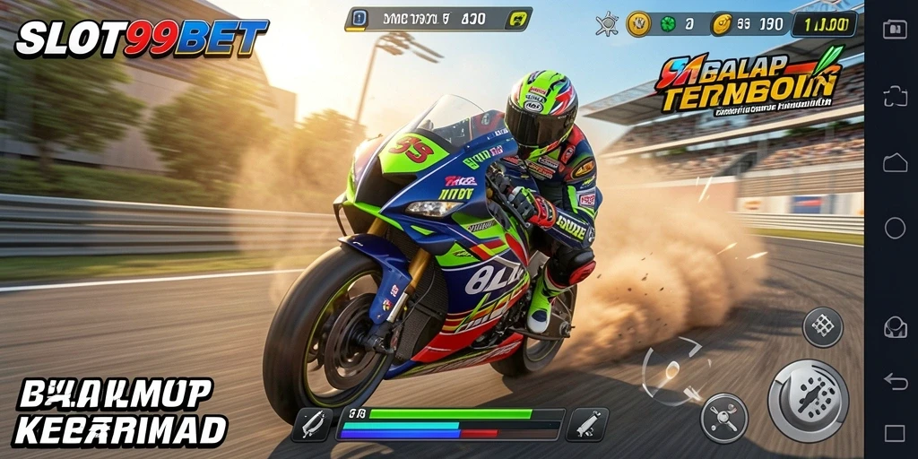 Tampilan menarik dari gameplay balap motor SLOT99BET.