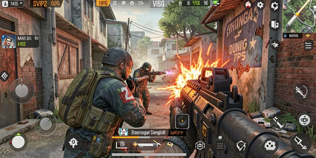 Tampilan gameplay mengasyikkan dengan aksi FPS yang intens.