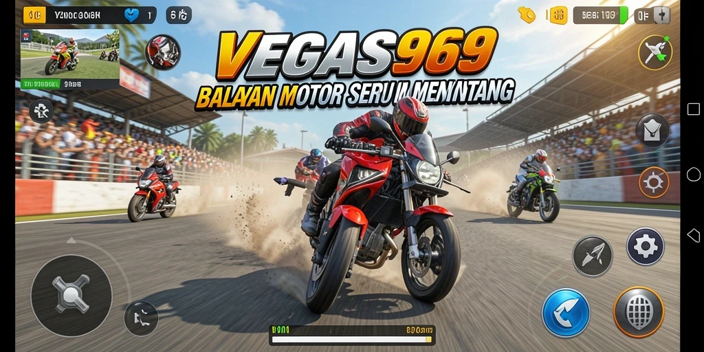 Gameplay seru dengan balapan motor di kota Vegas.